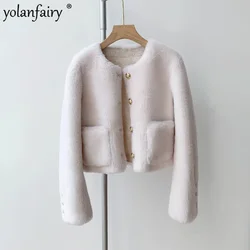 Sweet Fur Coat Women's Round Neck Short Winter Coats 30% Wool Composite Fur Integrated Fur Jacket Female Clothing Fashion FCY