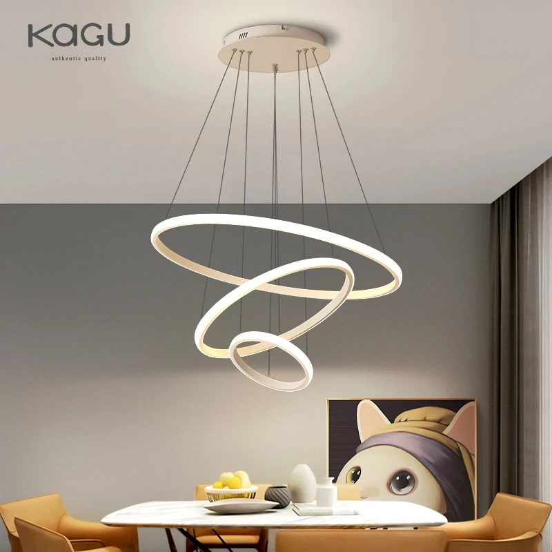 Modern Pendant Lamp Led Rings Circle Ceiling Hanging Chandelier Black Loft Living Dining Room Kitchen Indoor Lighting Fixture