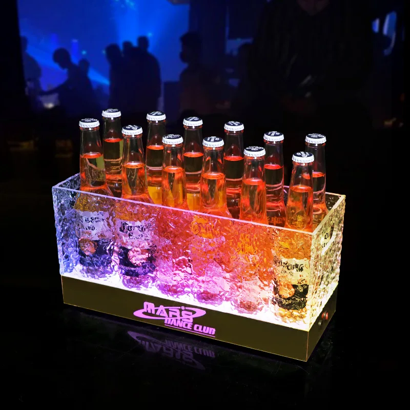 Bar KTV acrylic luminous ice bucket LED champagne barrel foreign wine barrel beer basket 24-pack mobile battery box model
