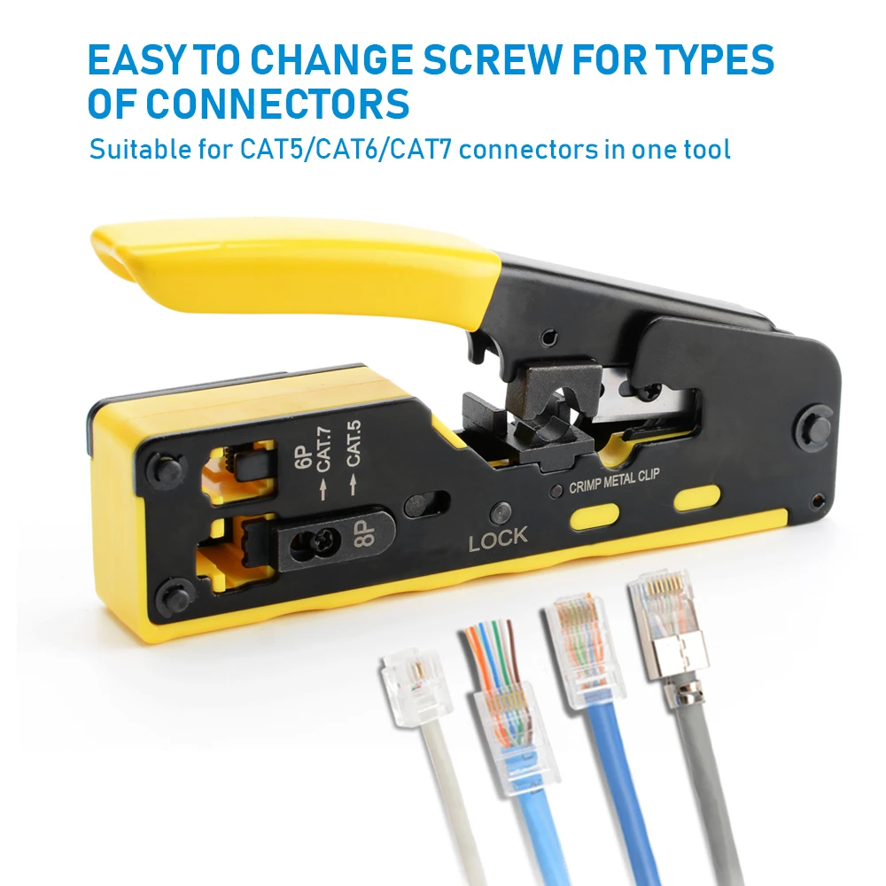 Cat7 RJ45 패스스루 크림프 툴 키트, 크림퍼 케이블 테스터, 와이어 커터, 50개 Cat 6 커넥터 및 스트레인 릴리프 부츠