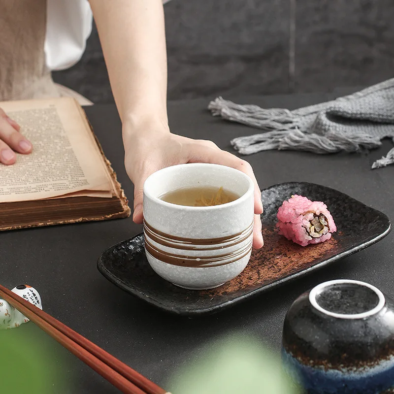 200ml Japanese Ceramic Mugs Restaurant Commercial Sushi Cuisine Retro Stackable Tea Cups Household Kitchen Drinking Utensils Tea Cup