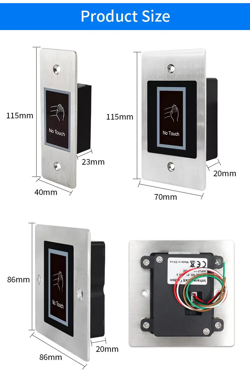 Metal Backlight Infrared Touchless Exit Release Switch Button No Touch Switch IP