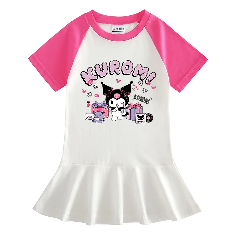 

Sanrio Kuromi 2023 New Summer Korean Style Children's Clothing Cartoon Half-sleeved Girls Dress Fashionable Pleated Skirt