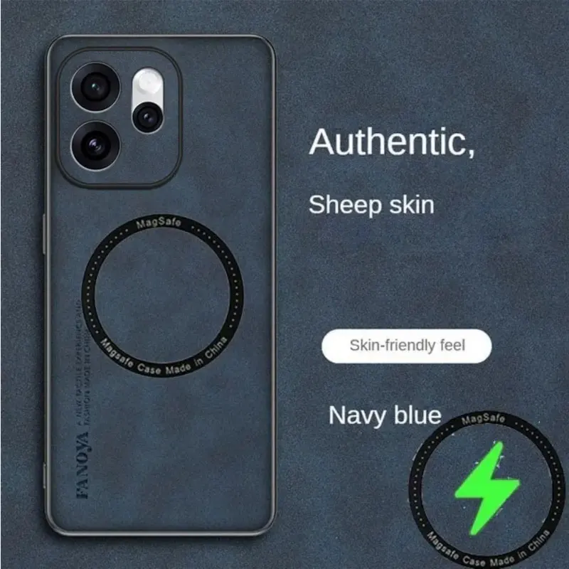 Sheepskin PU Leather Shockproof Back Case with Magnetic Wireless Charging and TPU Soft Frame Cover