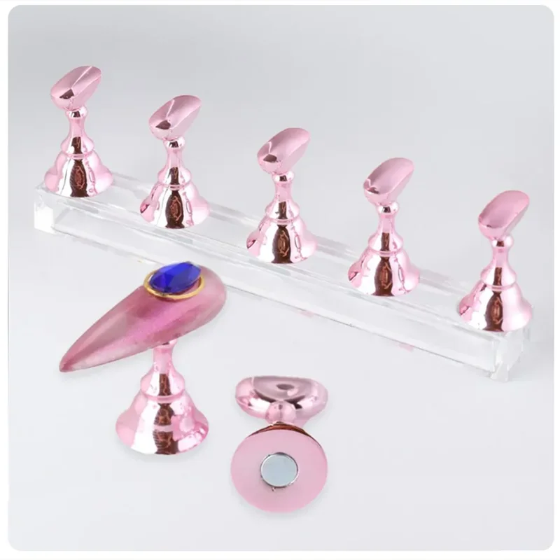 Acrylic Nail Art Holder Chess Borad 5Pc Magnetic Nail Tips Practice Display Stand Set UV Gel Polish Showing Shelf for Manicure