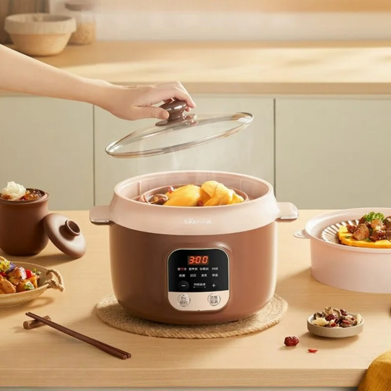 Bear 220V Slow Cooker Soup Pot A Cup of Four Gallons of Household Stew Electric Casserole Purple Casserole Pot Crock