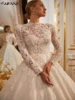 Modest High Collar Long Sleeve Wedding Dress Sparkly Sequins Beads Dress For Bride Luxury Bridal Gown Customized Robe De Mariée 1