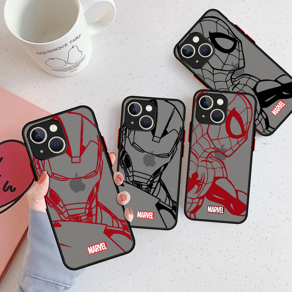 Matte Case For Apple iPhone 13 Pro 11 12 7 XR X XS Max 8 6 6s Plus SE 2022 Soft Phone Cover Marvel Iron Man Spiderman Cool iphone xr clear case