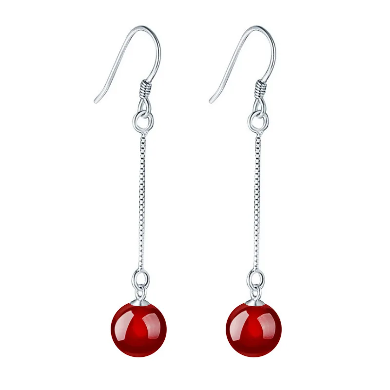 

Korean Version of Temperament Tassel Exaggerated Long Earrings Female Black Red Agate Earrings Ladies Silver-plated Earrings