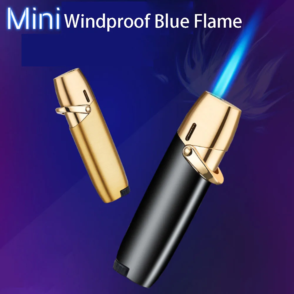 Creative Mini Metal Windproof Straight Flame Gas Lighter Compact Butane Jet Cigarette Lighters Men Smoker Gadget