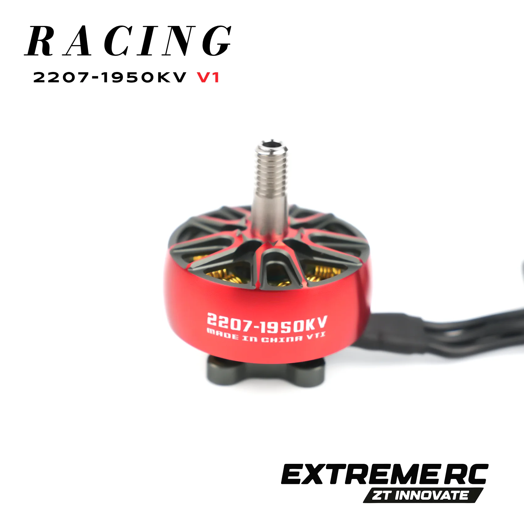 Moteur brushless 2207 1950KV 4-6S pour drone FPV course 5 pouces, vue latérale avec câbles