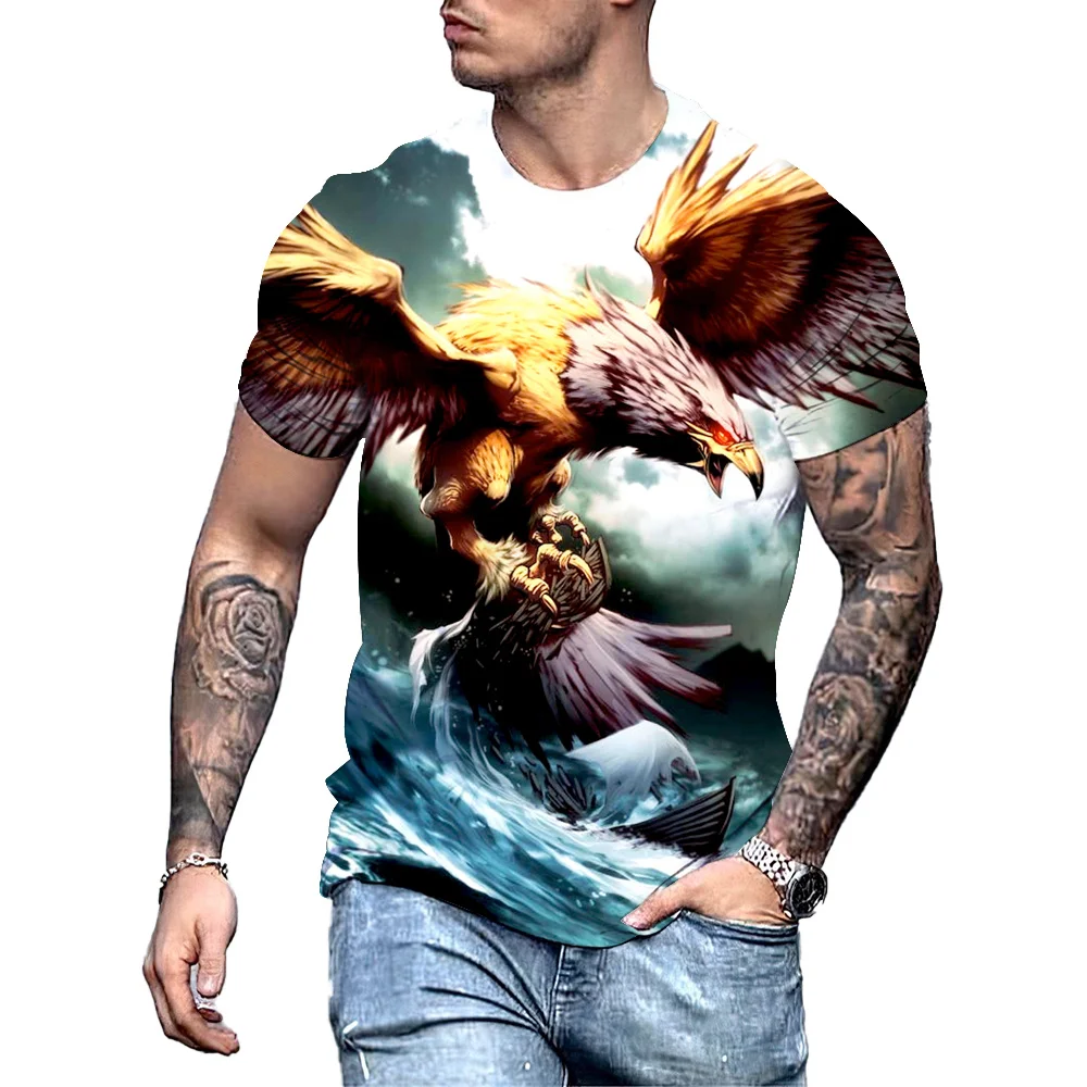 

Men's T Shirt Summer Tops Soaring Eagle 3D Printed Tees Loose Male Oversized Clothes O Neck Short Sleeve Animal Graphic T Shirts