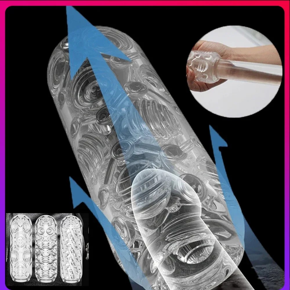 Male Masturbator TPE Soft Clear Pocket Pussy Penis Sleeve Intimate Toys for Men