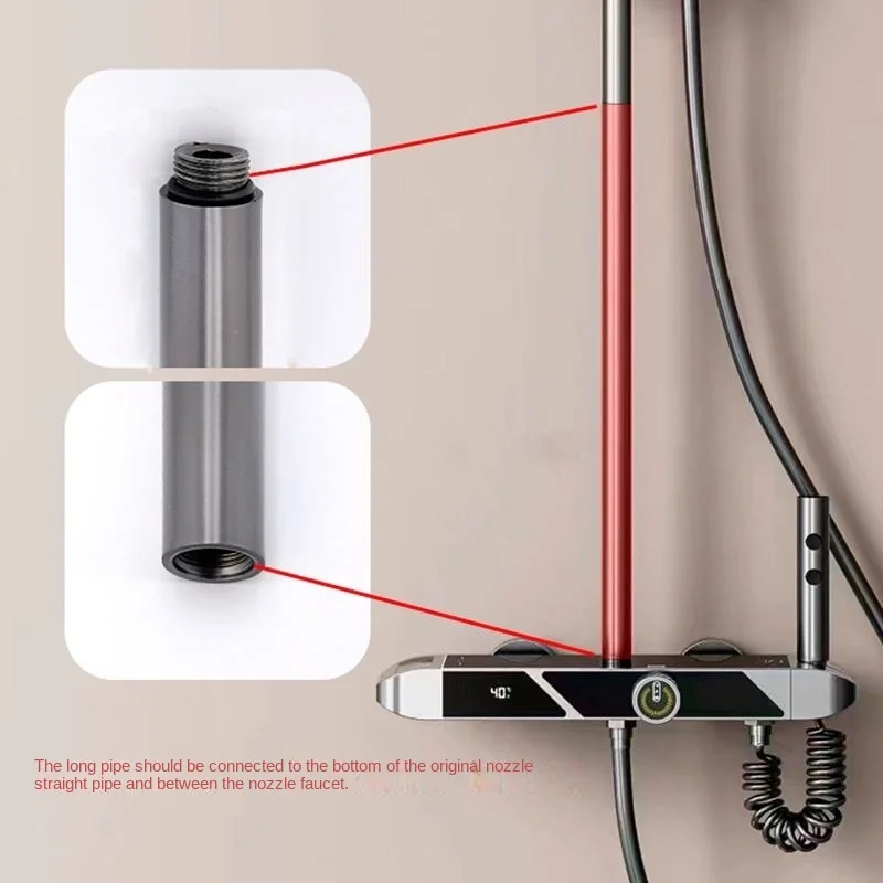 Gun Grey Round Shower Extension Rod Shower Stainless Steel Bracket Extra Heightened Extension Tube Bathroom Accessories 40cm