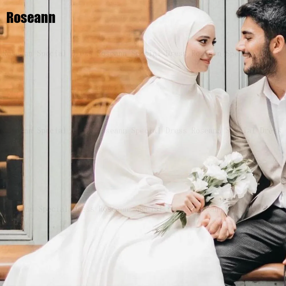 Muslim High Collar A-line Wedding Dresses 2024 New Draped Pleat Floor Length Ribbon Bride Dress Brush Train robe de mariée 6
