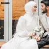 Muslim High Collar A-line Wedding Dresses 2024 New Draped Pleat Floor Length Ribbon Bride Dress Brush Train robe de mariée 6