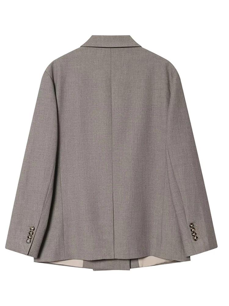 Zweireiher Anzug Jacke Hosen Sets Frauen Elegante Revers Lange Ärmel Lose Bomber Mäntel Breite Bein Hosen Chic Damen Outfits – Detail 4