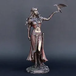 Resin Statues The Celtic Goddess of Battle with Crow & Sword Bronze Morrigan Finish Statue Ghost Head Cup Resin Crafts
