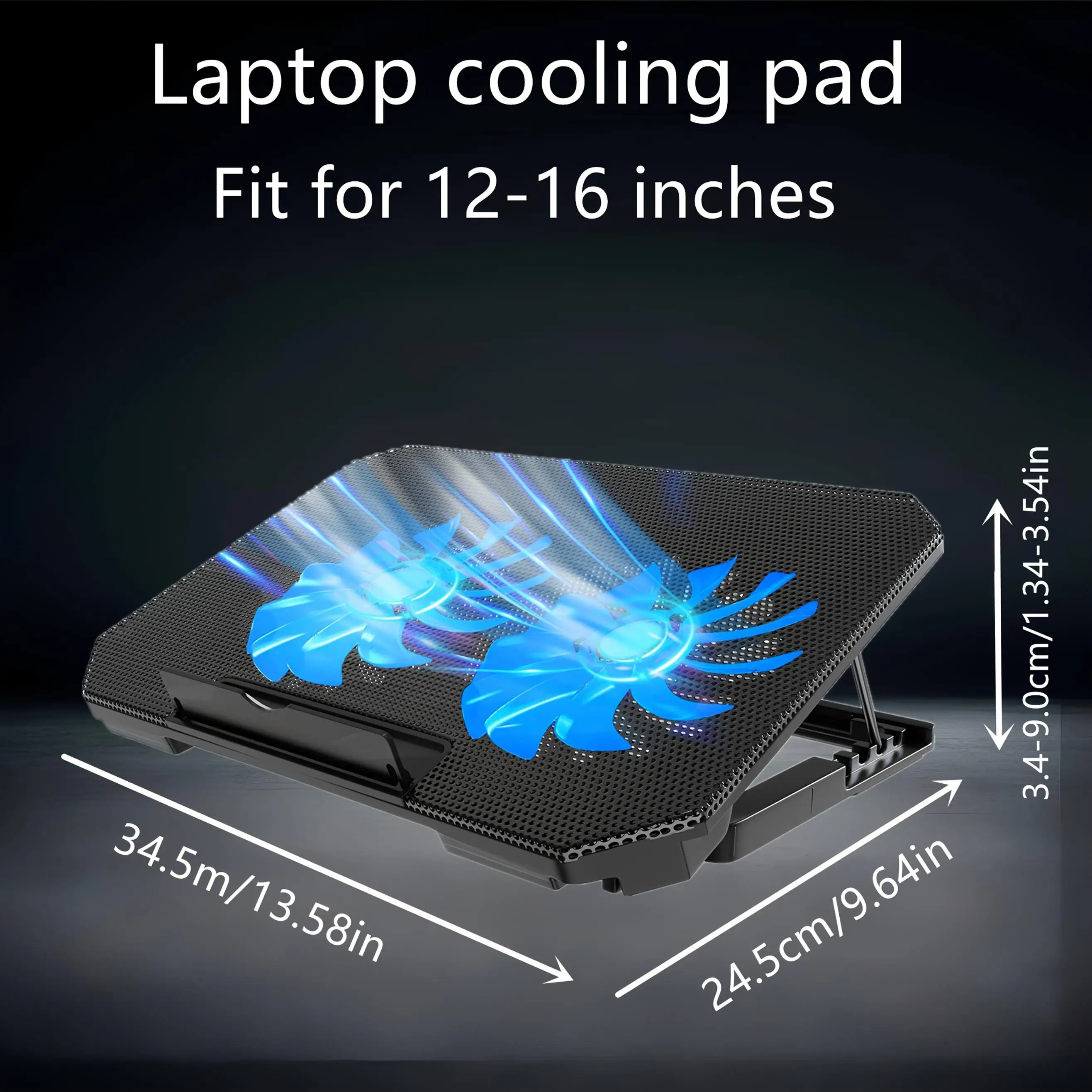 USB Gaming Laptop Cooling Pad Adjustable Bracket - Blue LED Fan Display, Compatible With 11-17 Inch Laptop, Durable_voghion.com