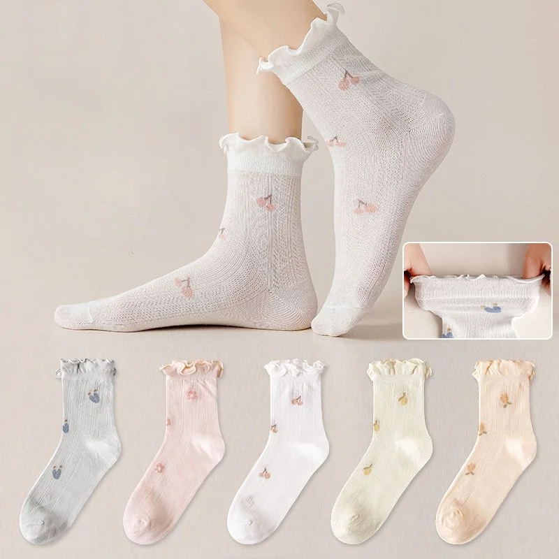 

New Fashion Comfortable Cotton Ruffled Loose Socks Floral White Long Tube Thin Sock Lolita Boneless Summer Sleep Socks for Women