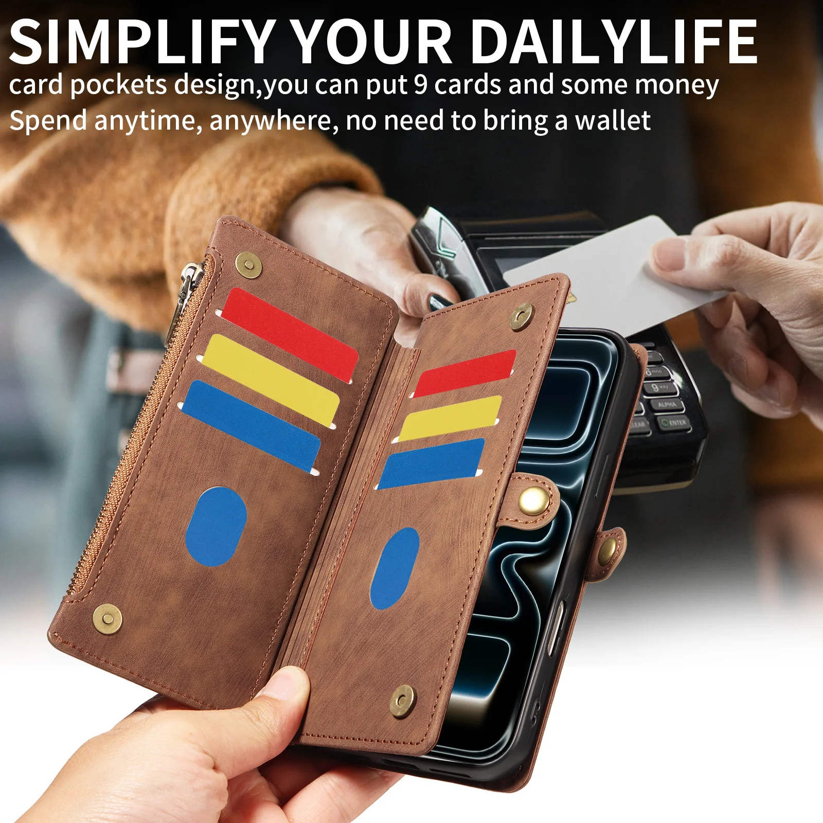 Premium PU Leather Wallet Phone Case with Card Slots & Magnetic Flip Closure, RFID Blocking