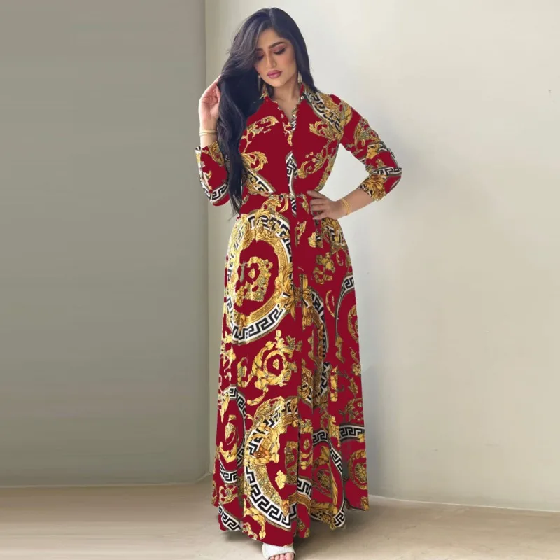 European and American Middle East Swing Women's Clothing Printed Shirt Dress abayas for women  muslim sets  dress