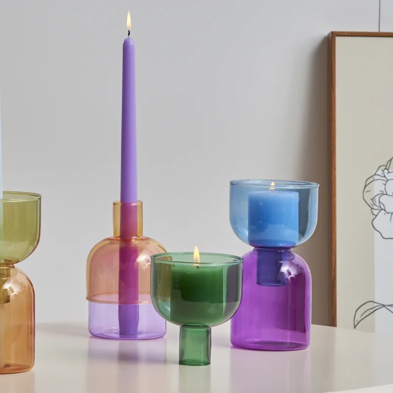 Lazzy House Glass Candle Holder Candles Stand Home Decor Terrarium Hydroponic Plant Flower Vase Decorative Bottle Bowl Container