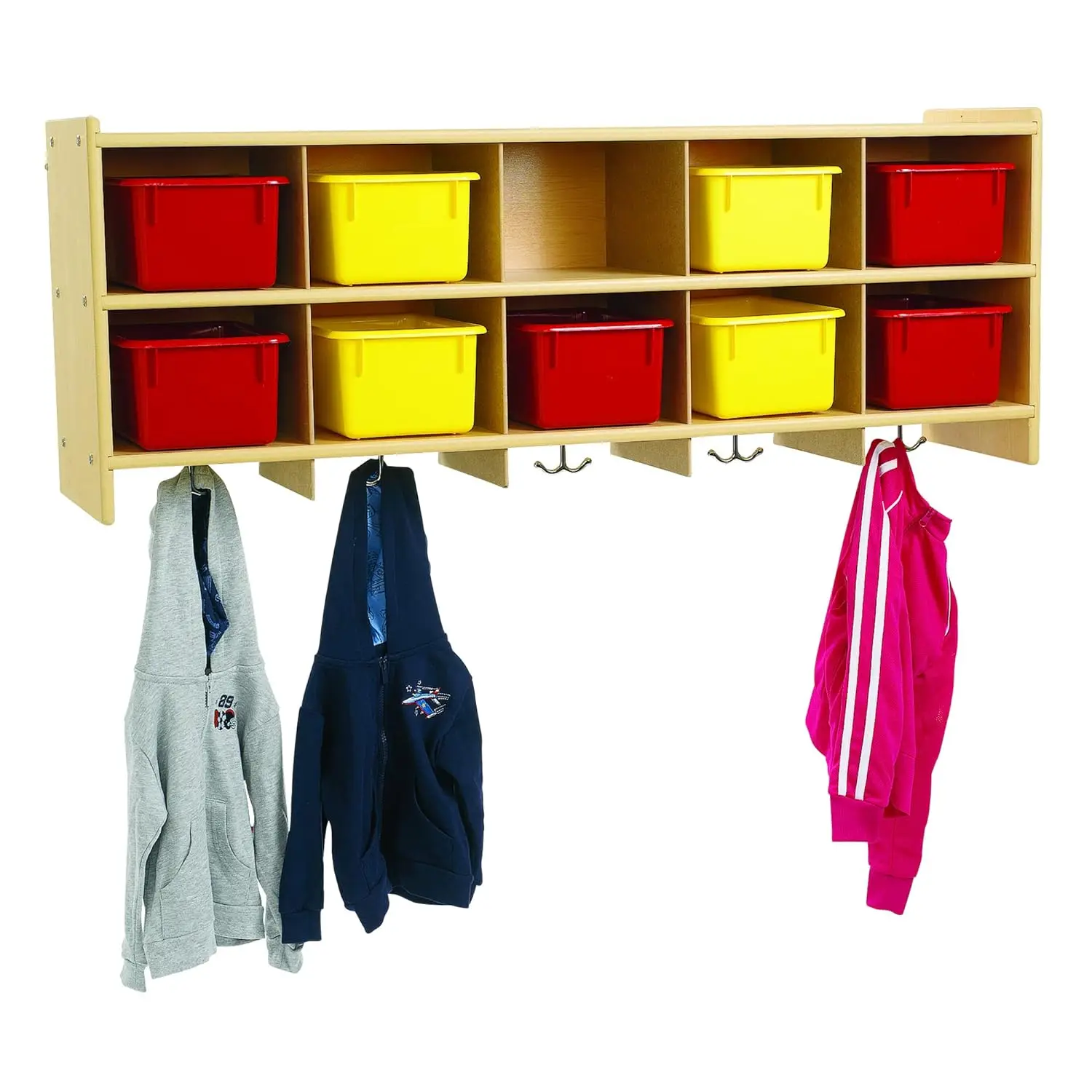 Angeles 10-Section Wall Locker, Classroom Organization, Cubbies for Daycare, Preschool, 12"D x 48"W x 19"H