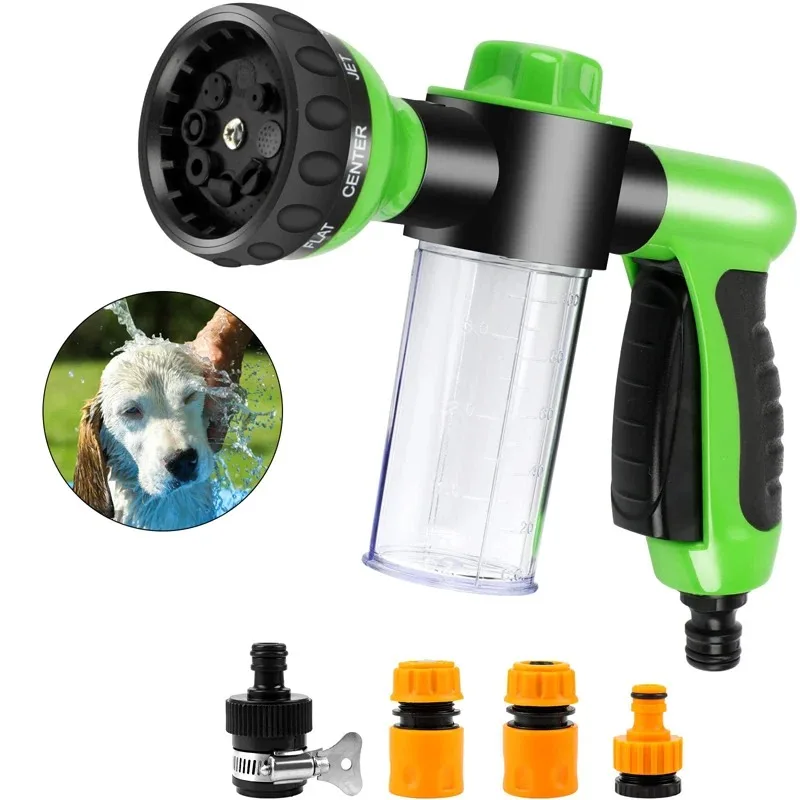 Pup Dog Jet Wash, 8-Way Spray Pattern Dog Washing Hose Attachment with Soap  Dispenser, Pet Bath Brush, Garden Hose Nozzle Sprayer for Watering Plants