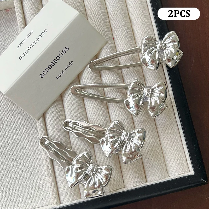 

2Pcs Advanced Sense Fashion Bowknot Hair Clip For Women Girls Minimalist Versatile Side Clip Headwear Hair Accessories Gifts
