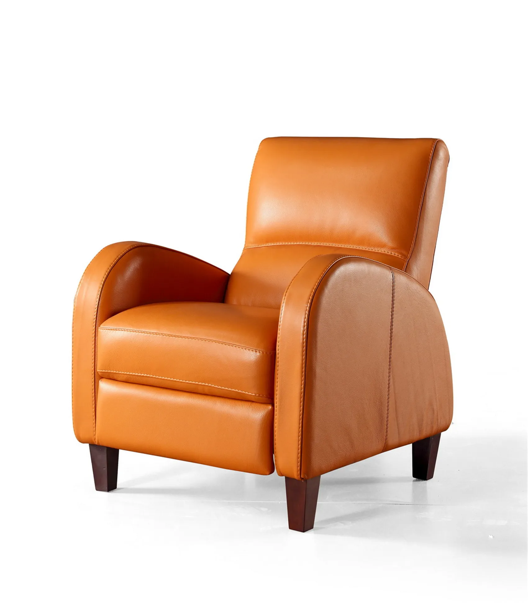 European Style Elegant red Leather furniture Coffee Shop Manual Push Back Reclining Single Seat Arm Chair