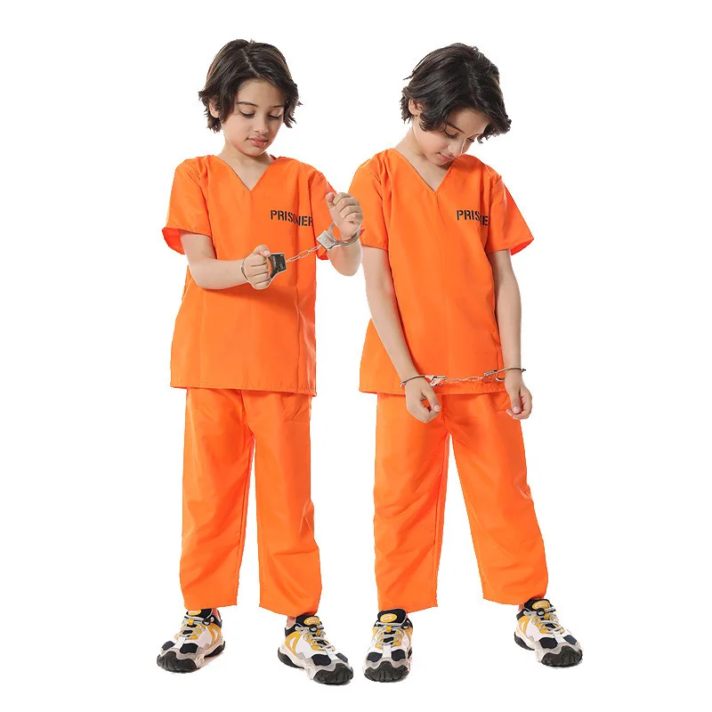 Halloween Adult Kid Prison Uniform Cosplay Wardrobe Set Masquerade Party Performance Stage Costume Prop