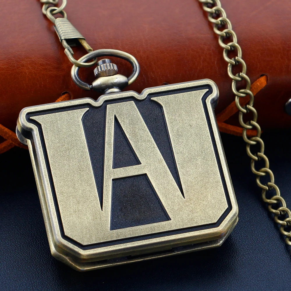 

My College Exquisite Logo Emblem Unique Design Fob Chain Quartz Pocket Watch Bronze Vintage Necklace Pendant Clock Men's Gift