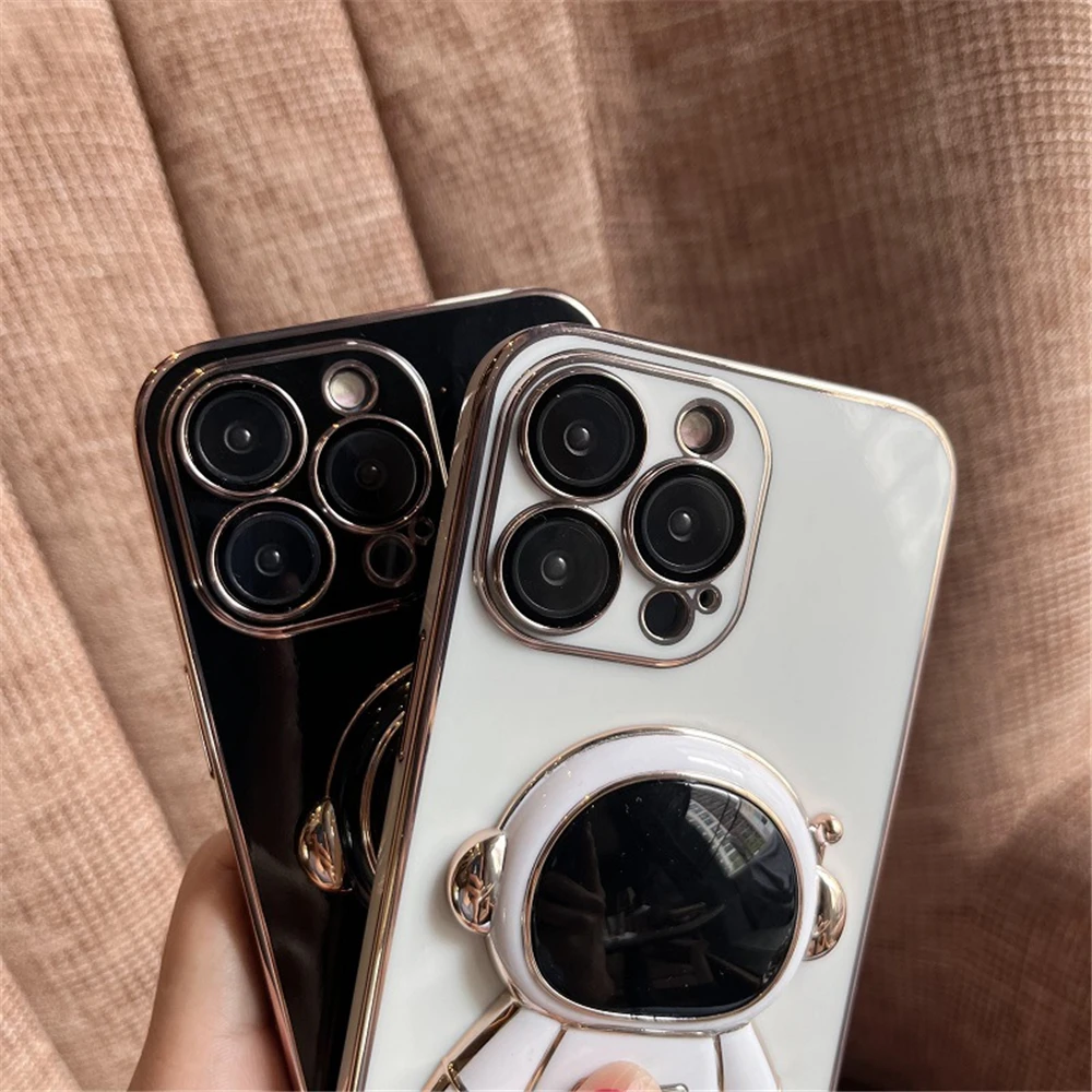 iphone 13 pro max cover Luxury Plating 3D Astronaut Folding Stand Case For iPhone 11 12 13 Pro Max X XR XS Max 7 8 Plus Camera Lens Protection TPU Cover iphone 13 pro max case leather