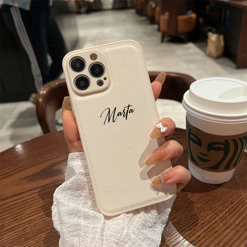 Personalized Luxury Leather Smartphone Case with Custom Name Engraving - Premium Gift Cover