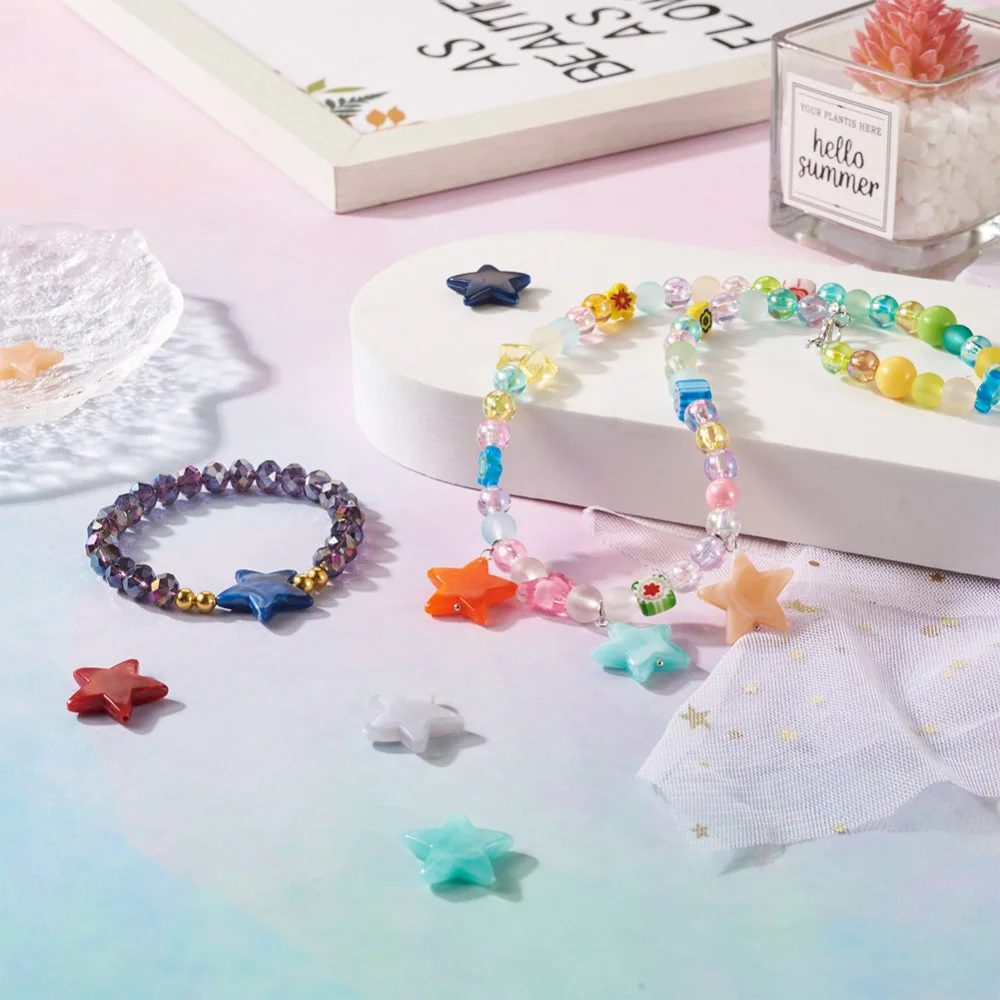 240Pcs 12 Colors Imitation Natural Stone Acrylic Beads Star Loose Spacer Charm Bead For Bracelet Necklace Jewelry DIY Accessory