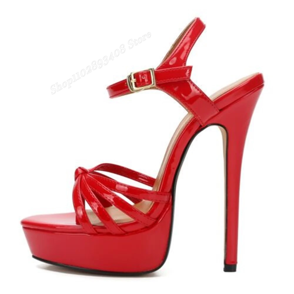 

Red Patent Leather Cross Tied Sandals Platform Stiletto High Heel Ankle Buckle Strap Women Shoes 2024 Sexy Zapatos Para Mujere