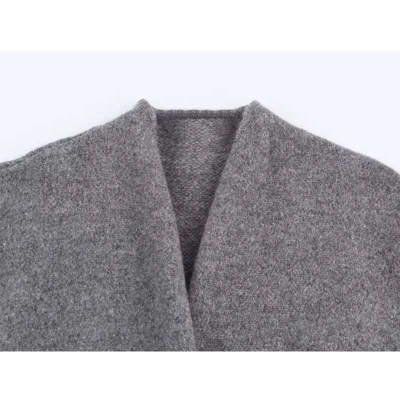 Women's Belted Jacket V-neck Long-Sleeved Loose Hem Cardigan Coat Autumn Winter Woolen Warm New Casual Chic Outerwear