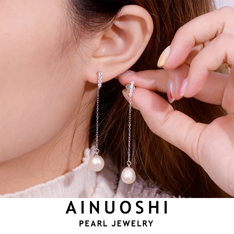 

Серьги AINUOSHI в стиле барокко с натуральным пресноводным жемчугом Серьги-цепочки из стерлингового серебра 925 пробы для женщин Японский минималистский стиль ювелирные изделия