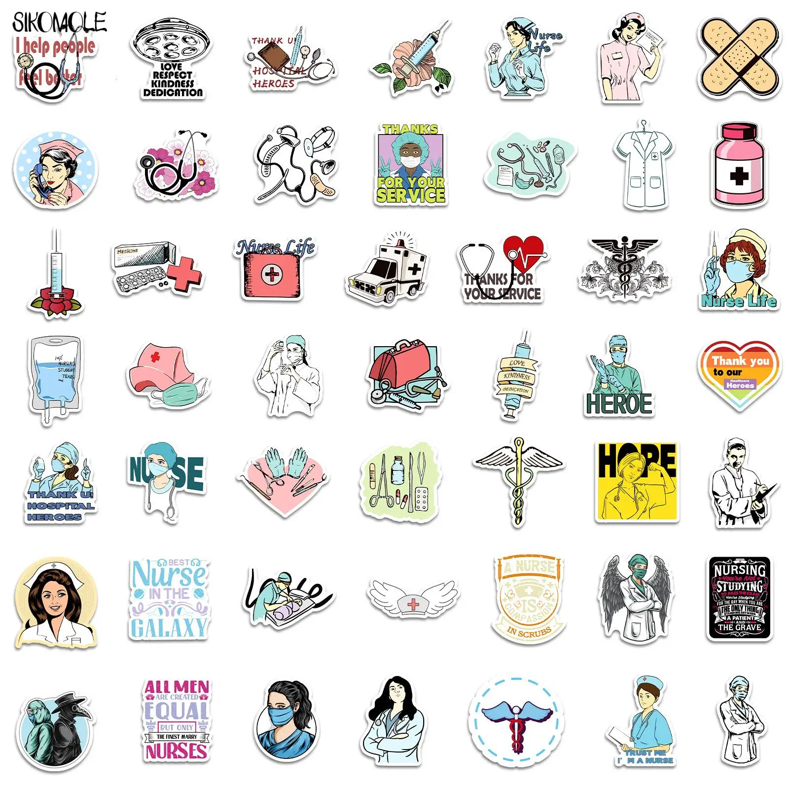 Cartoon International Nurses' Day Stickers Doctors DIY Toys Kids Guitar Luggage Suitcase Decals Graffiti Sticker 10/30/50/100PCS