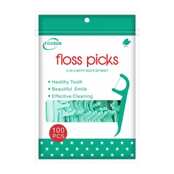 100Pcs/bag, Mint Flavor Dental Floss Picks, Freshening Breath, Plastic Toothpicks with Thread, Mint Green, Dental Flosser Sticks