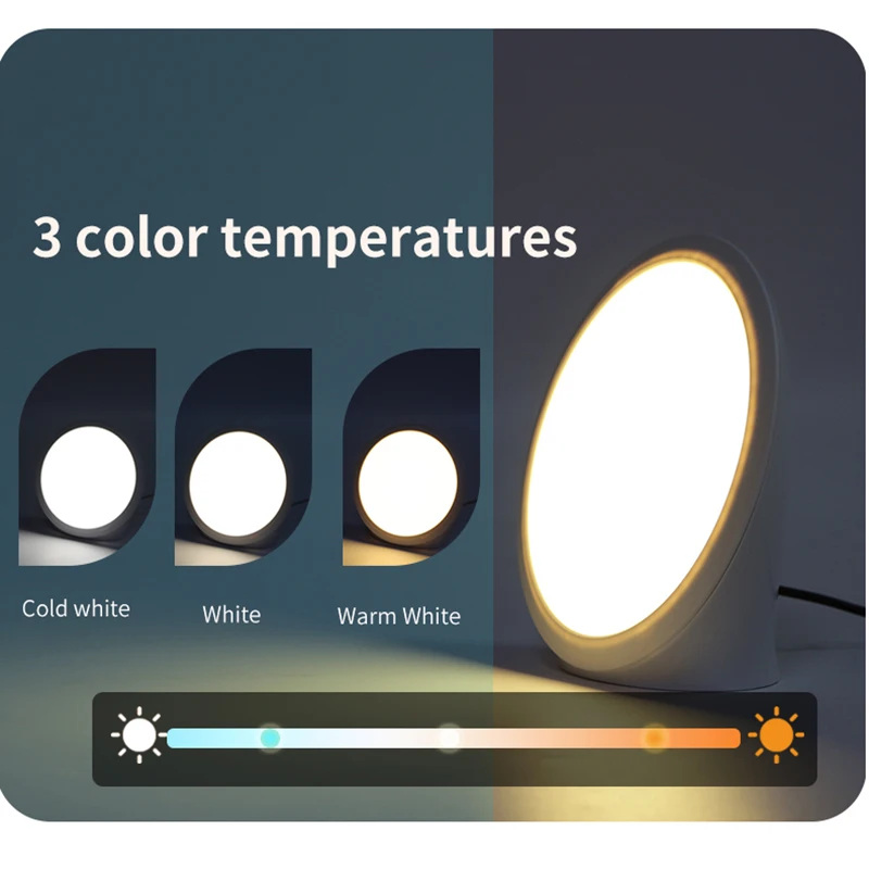 Sad Light Therapy Lamp Round LED Light 10000Lux Depression Treatment Night Light 3 Color Temperature Mode Intelligent Timing