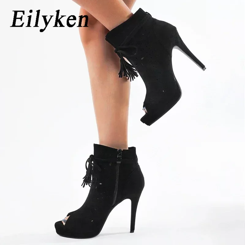 

Eilyken Sexy Cross-tied Lace-up Boots Sandals Woman Thin Heels Wedding Dress Shoes Fashion Peep Toe Hollow Out Pumps