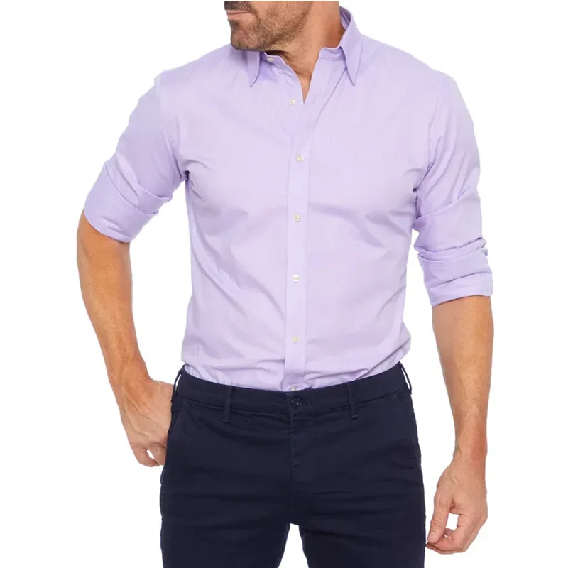 6XL Spring and Autumn Social Men's Long Sleeve Shirt Business Large Slim Fit High Quality Pure White Thin Style Easy to Iron