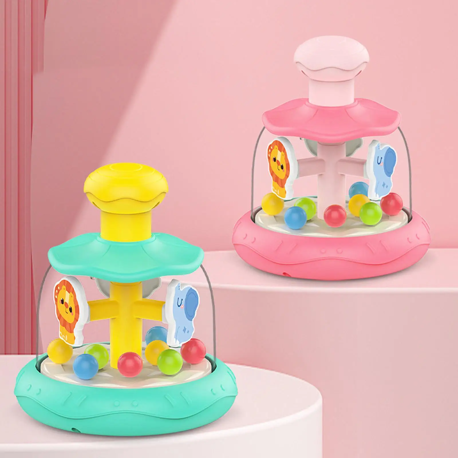 Baby Press Spinning Toy Rotating Jumping Ball Animal Motor Skills Learning Toy for Age 6 Months+ Toddlers Baby Girls Boys Infant