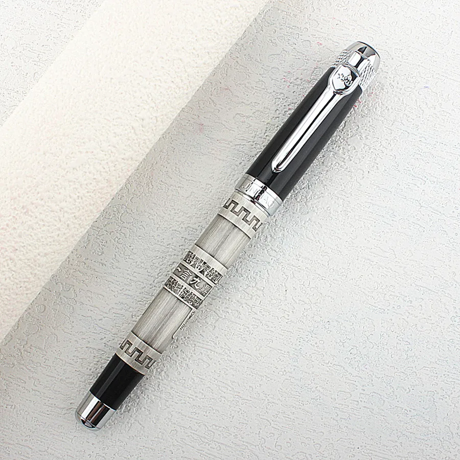 Jinhao 189 Fountain Pen Fine Chinese Style Fountain Pen Great Wall Pattern Silver Metal Office Ink Pen