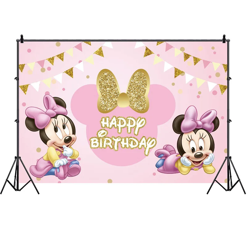 ROUND MINNIE MOUSE Backdrop Baby Shower Birthday Photo Background Party