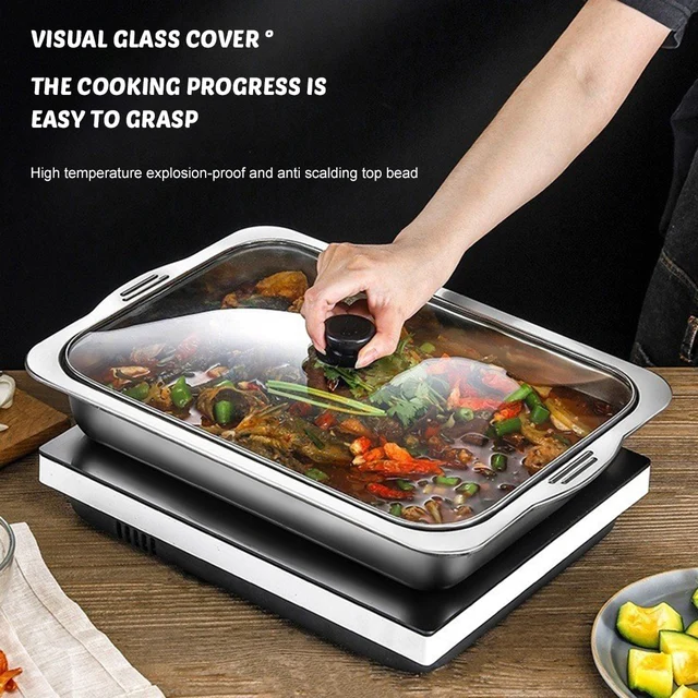 Large Capacity Stainless Steel Fish Deep Plate Both Gas and Induction Cooker BBQ Fried Beef Food Tray Seafood Dish Bbq Plate 3