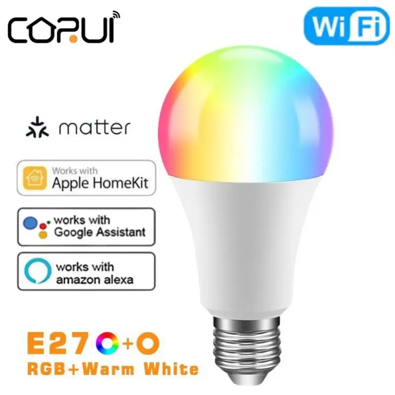 

CORUI WiFI E27 Bulb Matter Direct Connection RGB Light Bulb HomeKit App Support Siri Google Home Alexa Voice Assistant Control