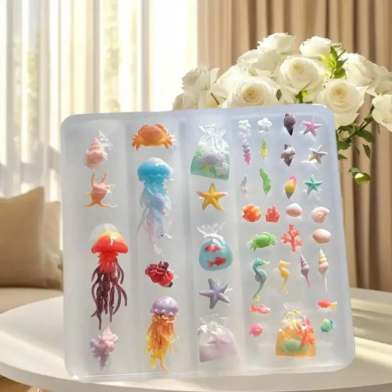 투명 실리콘 몰드로 DIY 조개, 불가사리, 해파리 네일 아트; 매니큐어 공예 3D 오션 시리즈 몰드